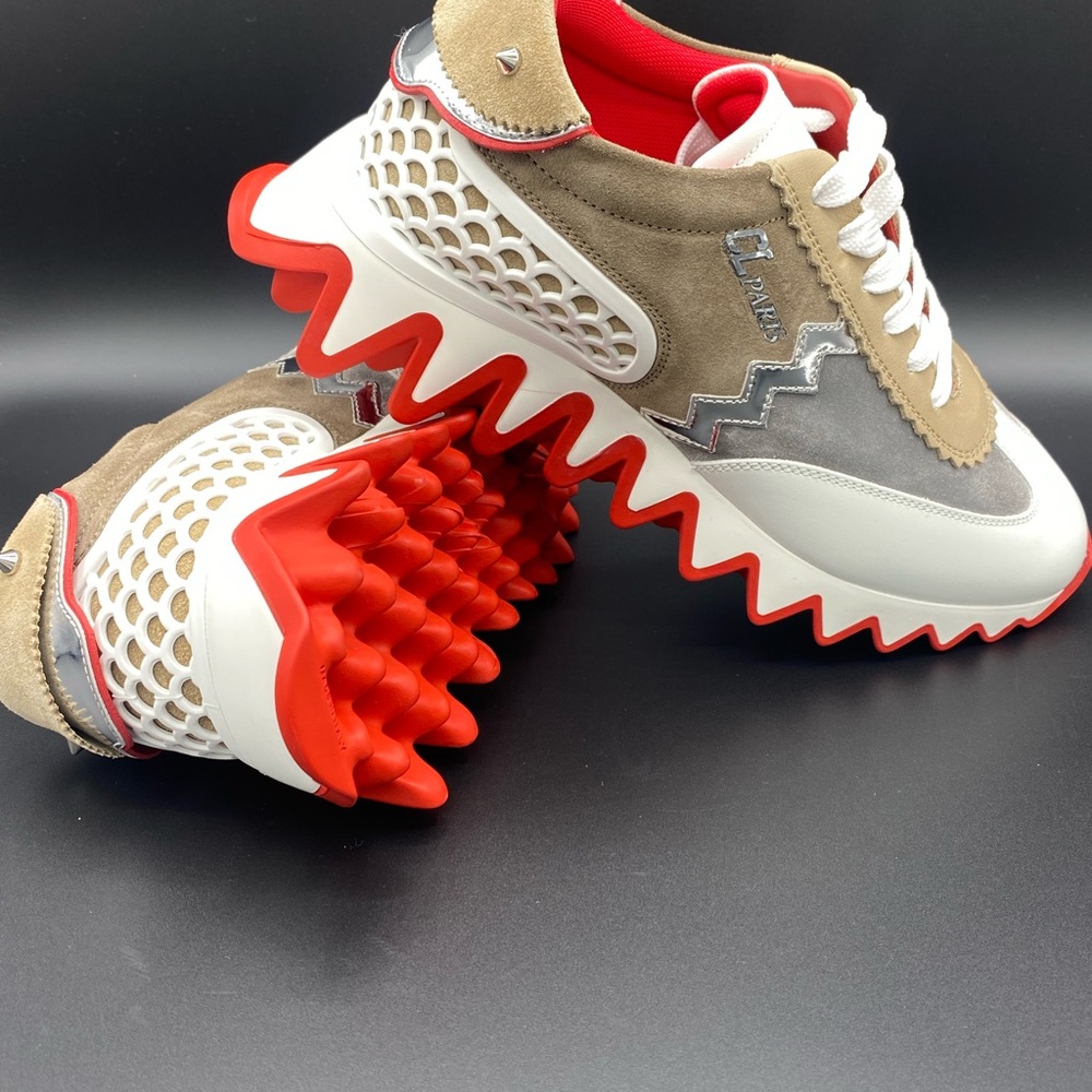 LOUBISHARK DONNA FLAT WHITE/BEIGE. Red Sole Runner Sneakers.